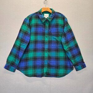 American Eagle Flannel Shirt Women's Size Large Plaid Button Up Green Blue Black